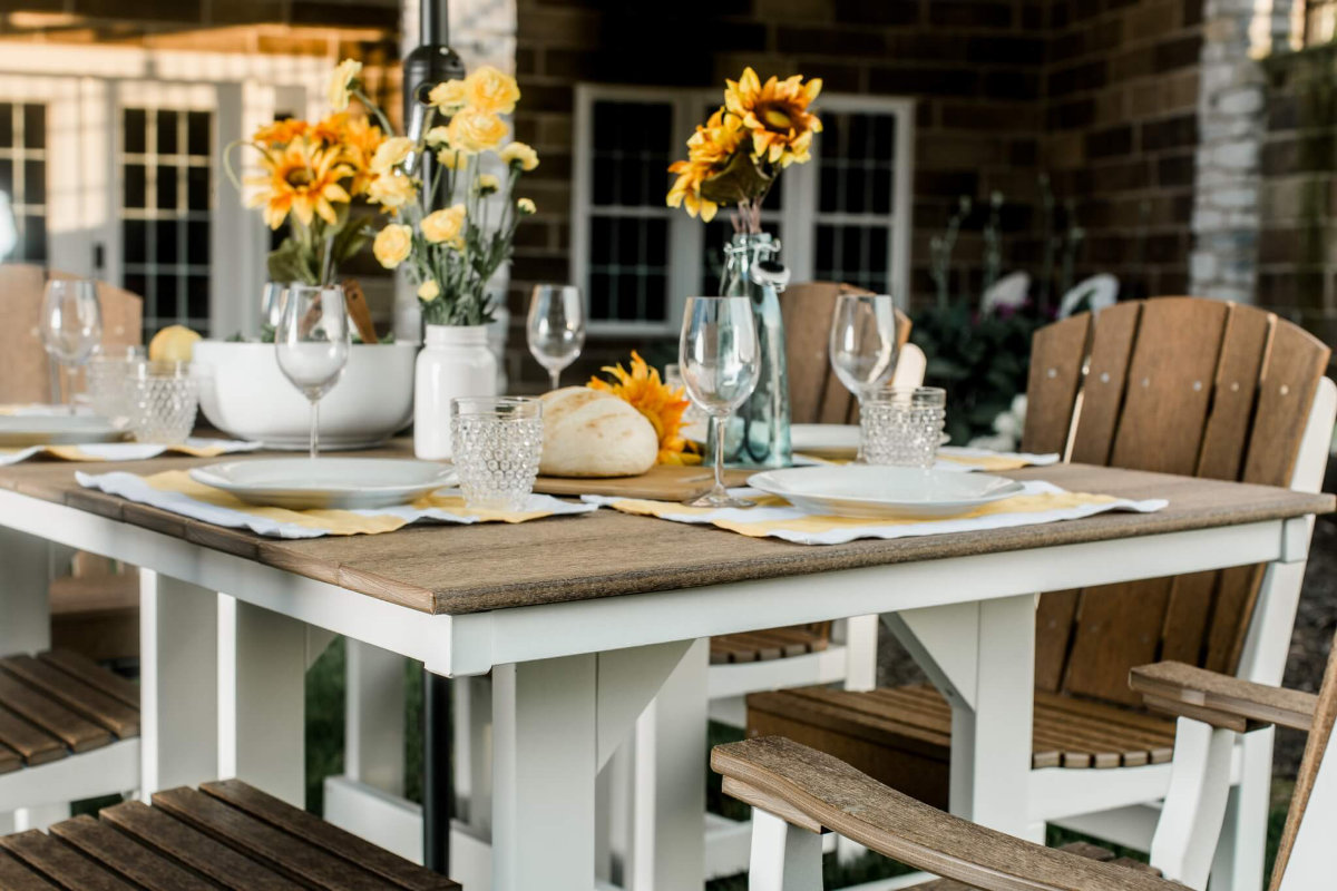 Poly outdoor dining table set for a meal